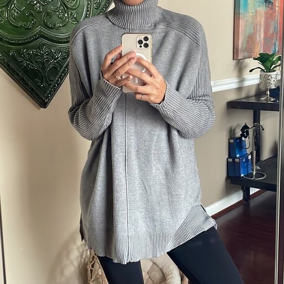 TIME and TRU Gray Turtleneck Longline Ribbed Knit Sweater Blouse - Picture 8 of 11